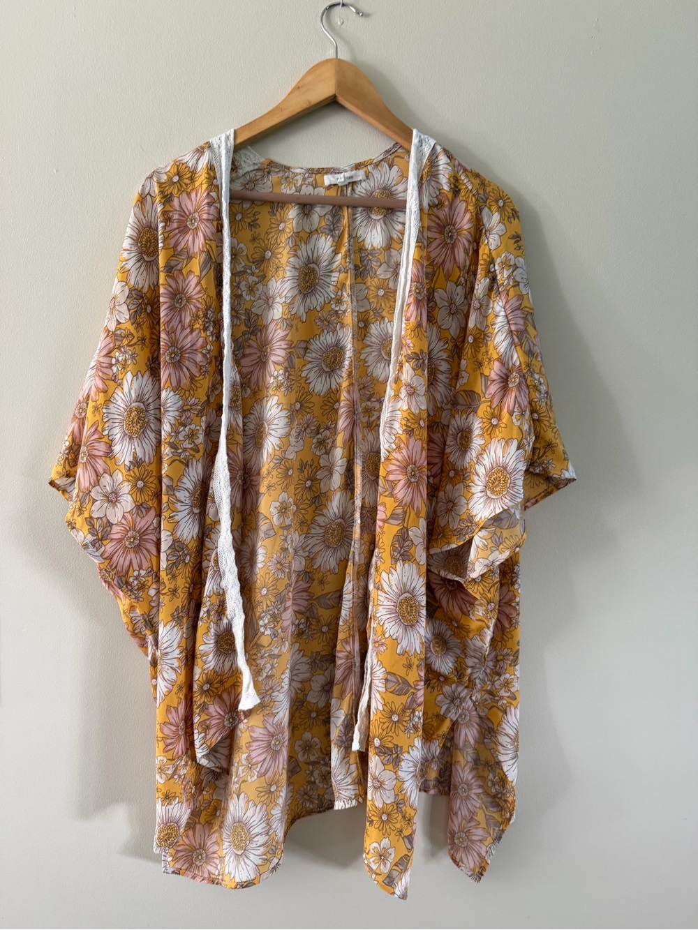 Maurices Yellow Floral Lightweight Kimono romantic resortwear flowy one size
